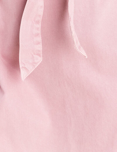 Robe courte ceintur&eacute;e col tunisien rose femme