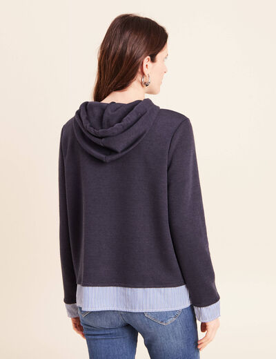 Sweat &agrave; capuche manches longues bleu marine femme
