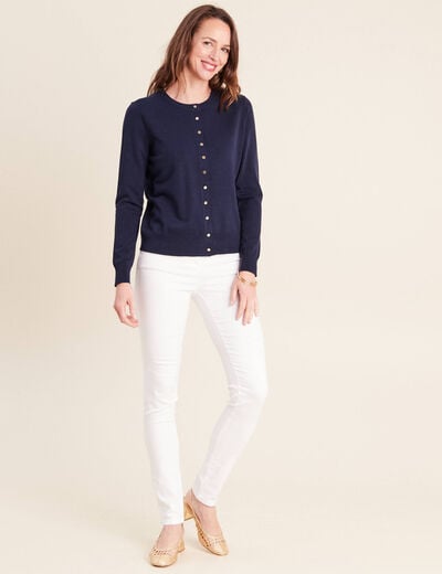 Gilet manches longues col rond bleu marine femme