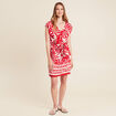 Robe droite courte col V manches courtes ecru femme