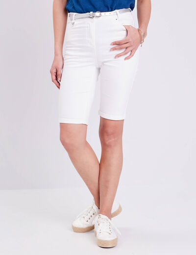 Bermuda ajusté ceinturé blanc femme