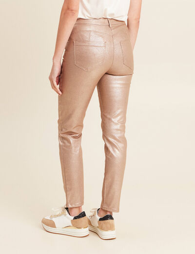 Pantalon ajusté enduit 7/8ème couleur or femme