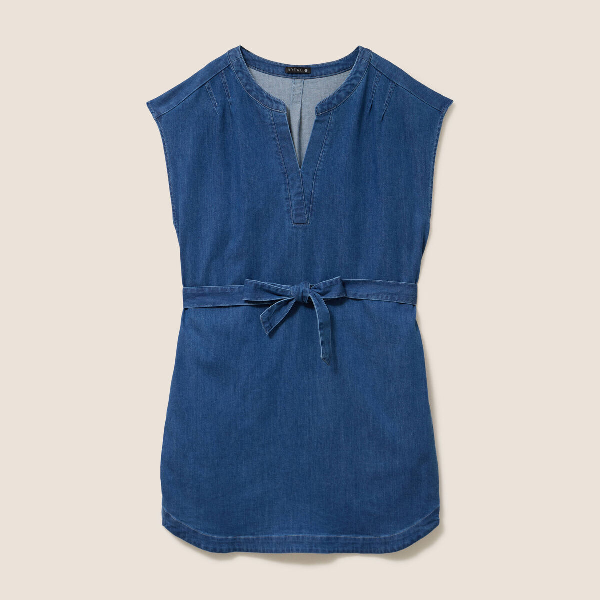 Robe droite courte manches tr&egrave;s courtes denim double stone femme