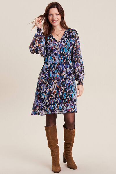 Robe évasée manches longues bleu femme