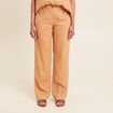 Pantalon coupe large fluide taille haute beige femme