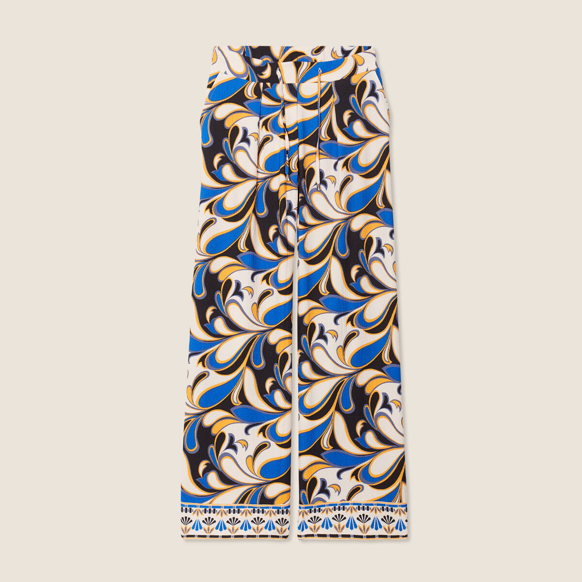 Pantalon large &agrave; coulisse bleu femme