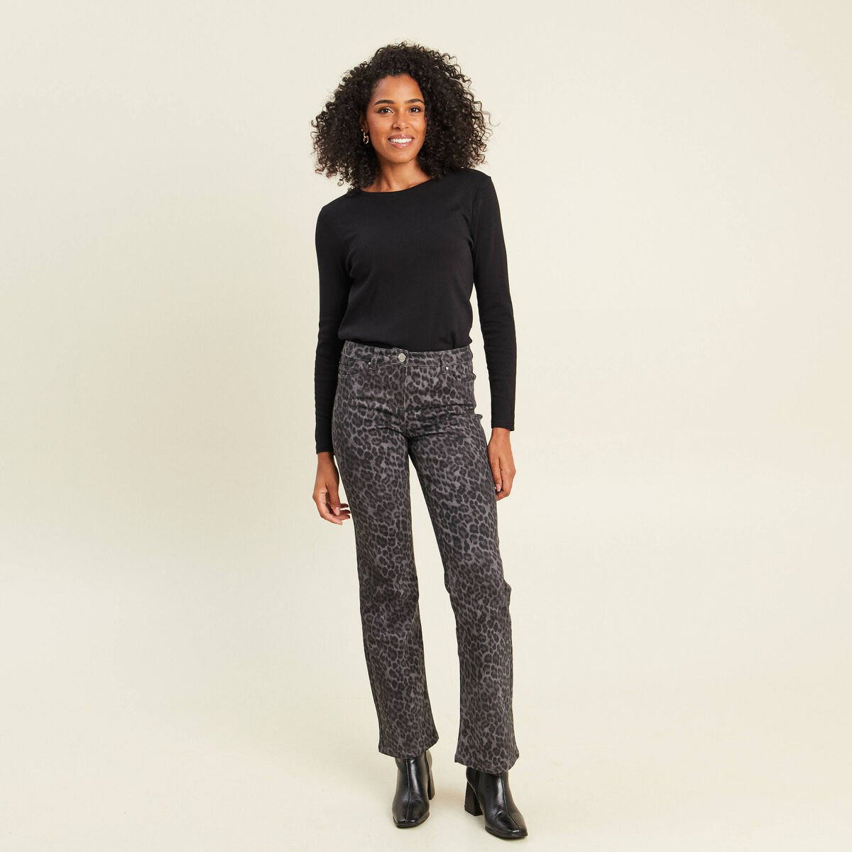 Pantalon bootcut taille bascul&eacute;e gris ardoise femme
