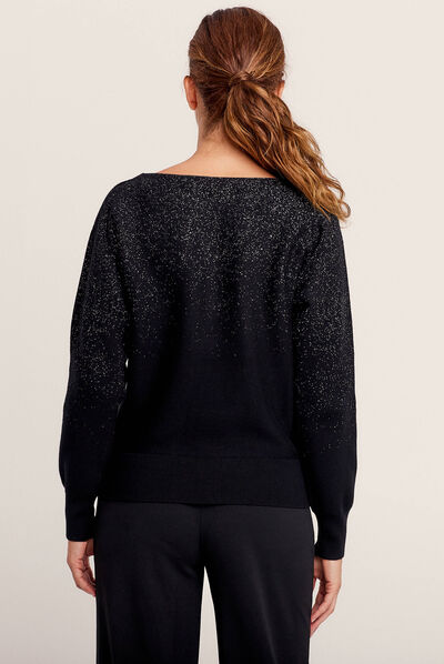 Pull manches longues à strass noir femme