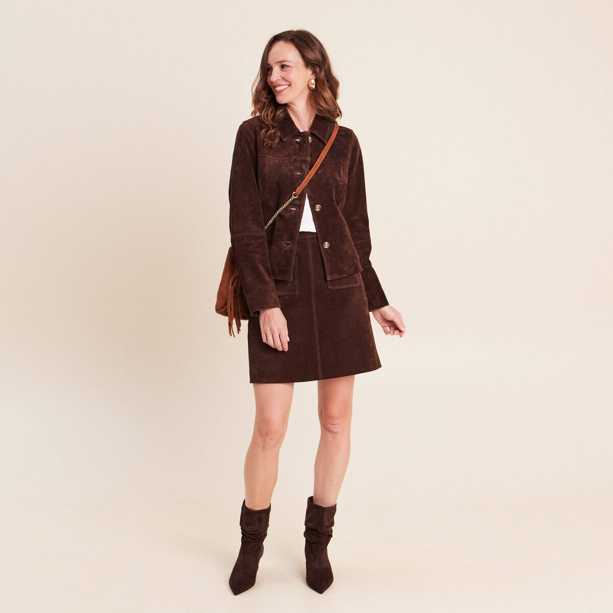 Veste doubl&eacute;e marron fonc&eacute; femme