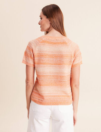 Pull col v manches courtes orange fluo femme
