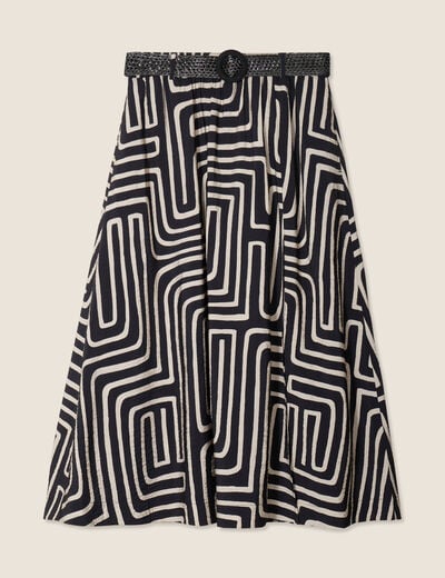 Jupe longue évasée fendue noir femme