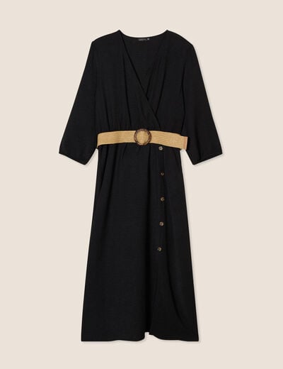 Robe droite ceinturée noir femme