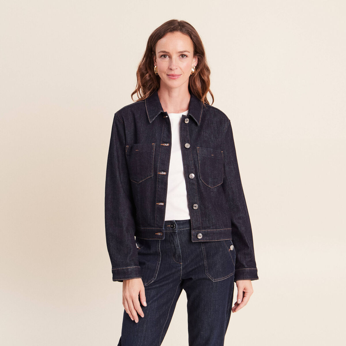 Veste manches longues en jean denim brut femme
