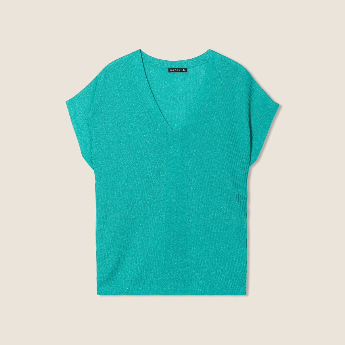 Pull &agrave; manches courtes vert turquoise femme