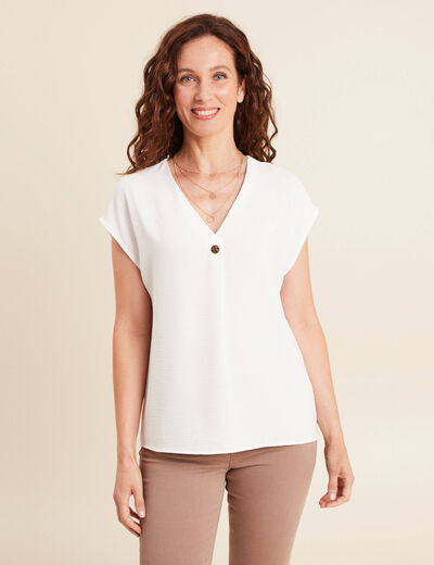 Blouse manches courtes fluide ecru femme