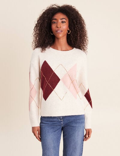 Pull col rond avec strass beige femme