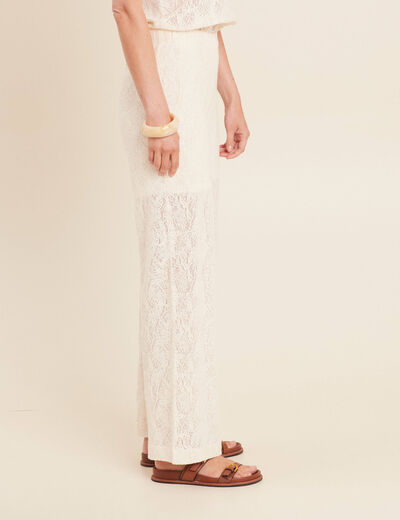 Pantalon large taille basculée ecru femme