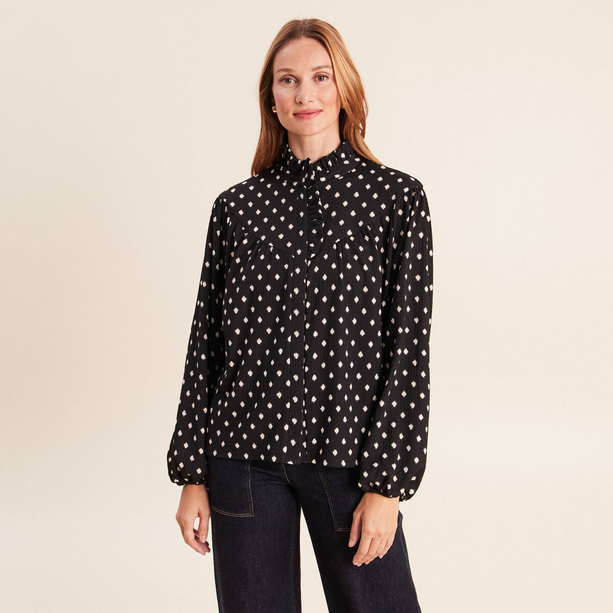 Blouse droite manches longues noir femme