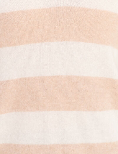Pull col v beige femme