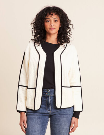 Veste manches longues sans col ecru femme