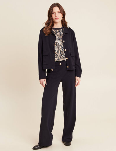Pantalon droit taille haute bleu foncé femme