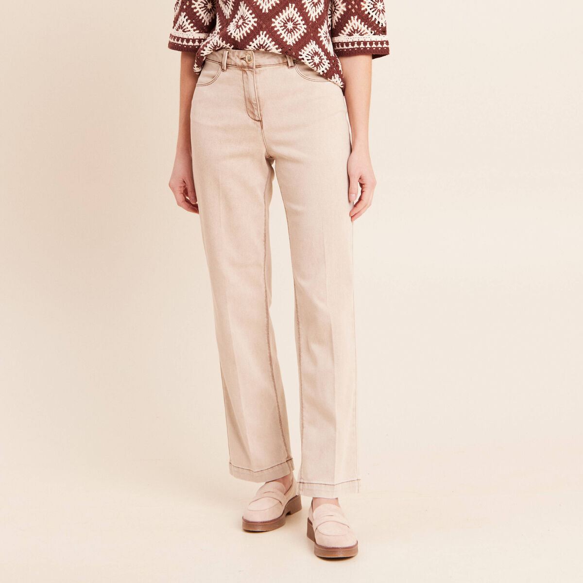 Jean coupe droite taille standard denim beige femme