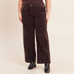 Pantalon large velours c&ocirc;tel&eacute; marron fonc&eacute; femme