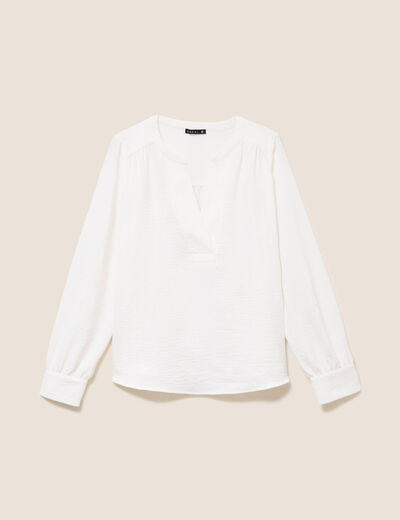 Blouse fluide col v manches longues ecru femme