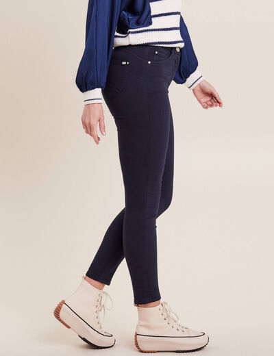 Pantalon léger taille haute 7/8ème bleu marine femme