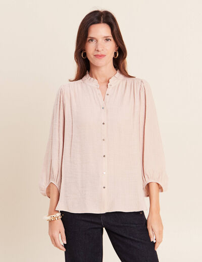 Chemise col montant manches 3/4 ivoire femme