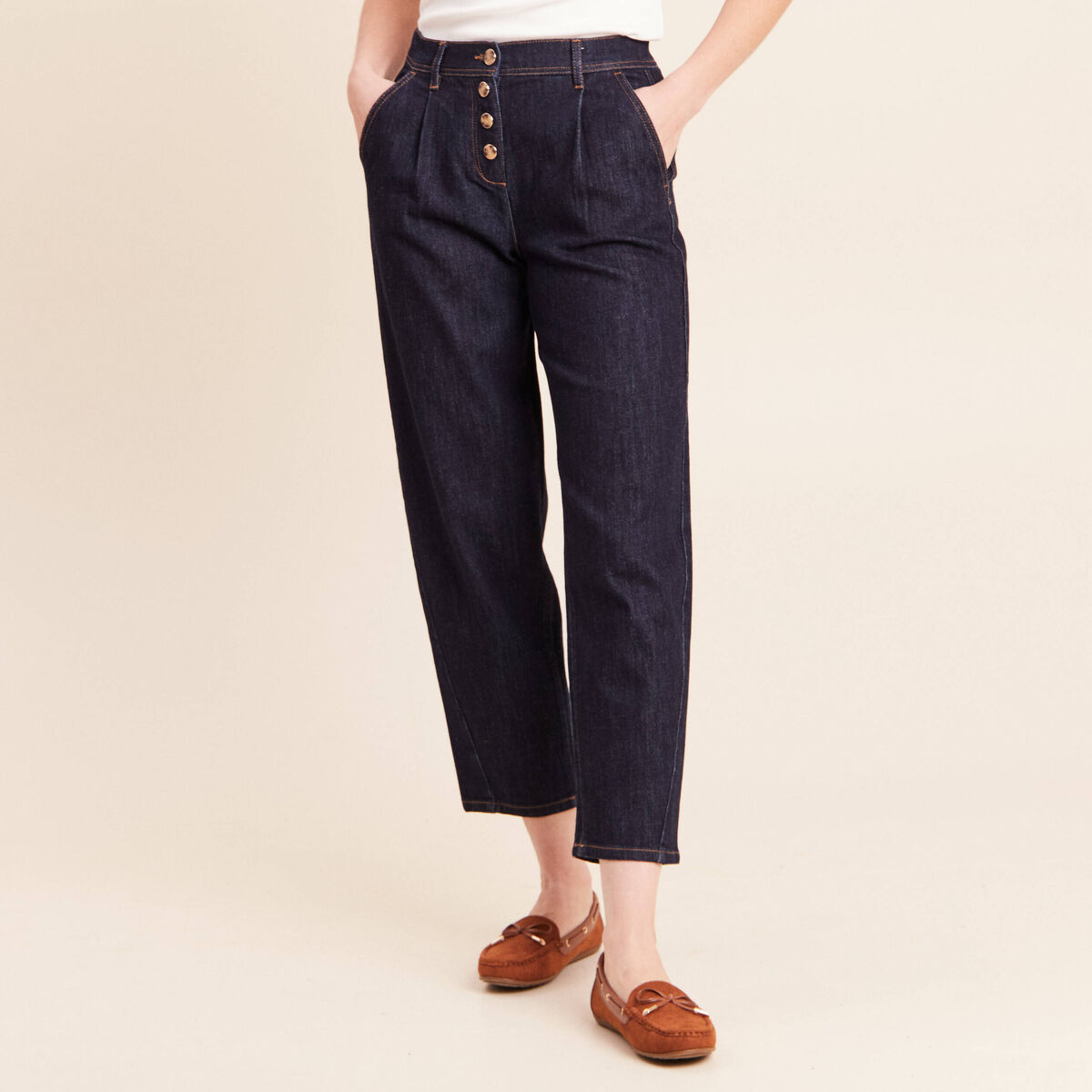 Jean coupe barrel 7/8&egrave;me denim brut femme