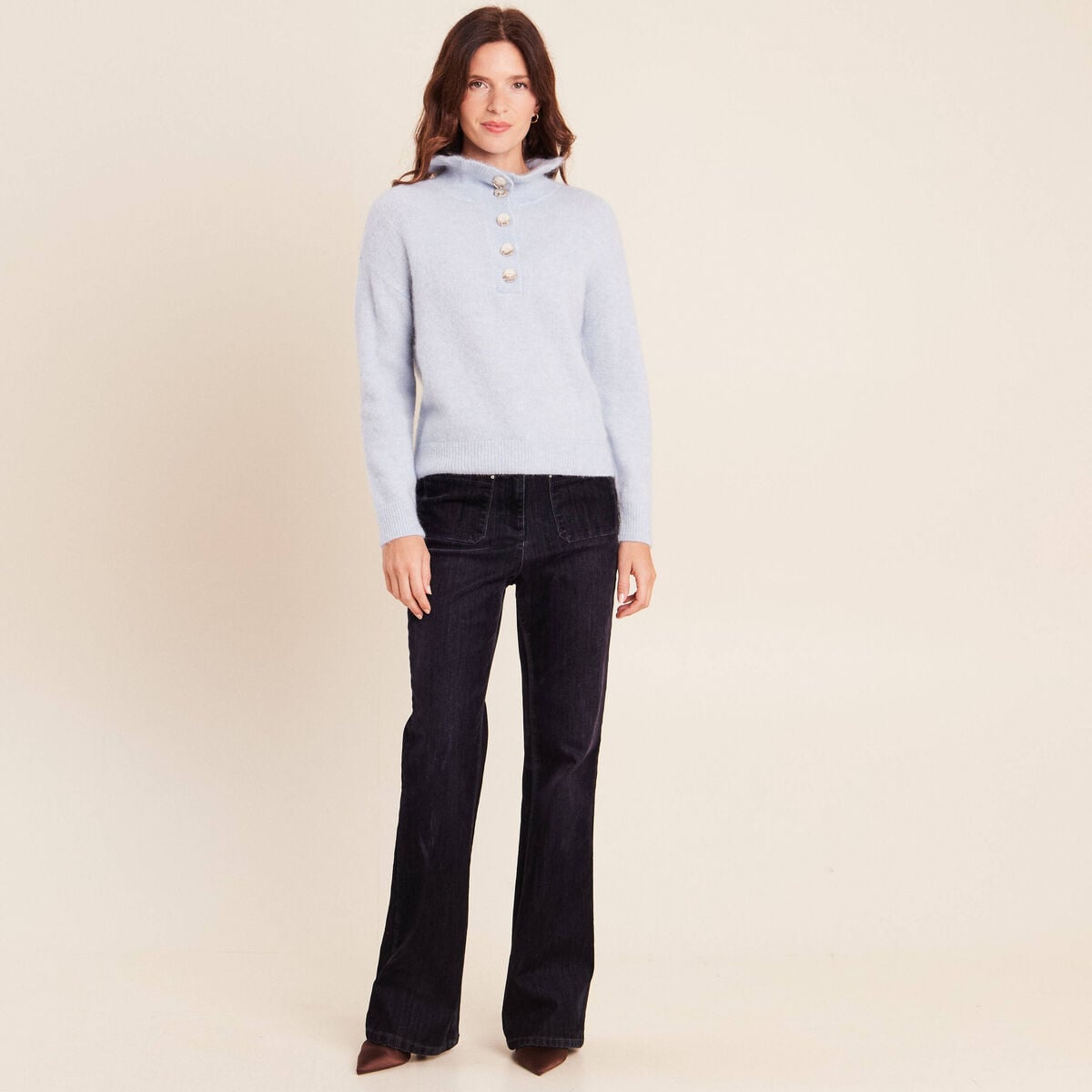 Pull col montant denim snow gris femme