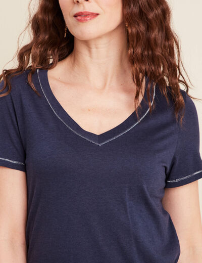 T-shirt manches courtes bleu marine femme