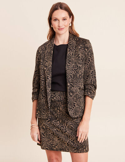 Veste cintr&eacute;e manches 3/4 col ch&acirc;le vert kaki femme
