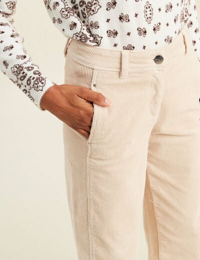 Pantalon large 7/8&egrave;me en velours sable femme