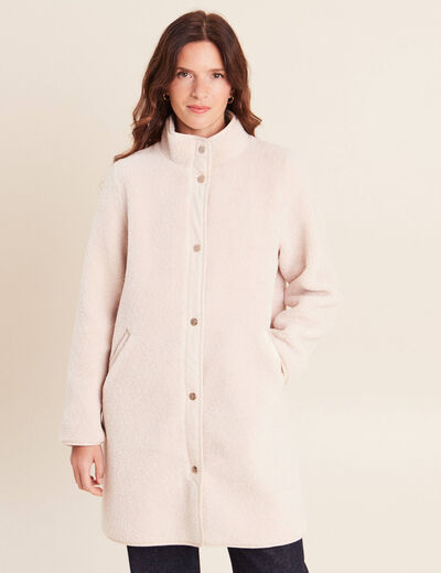 Manteau bouclette doubl&eacute; manches longues ivoire femme