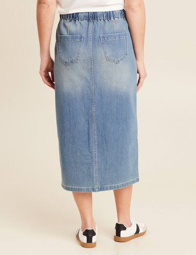 Jupe longue droite en jean denim double stone femme
