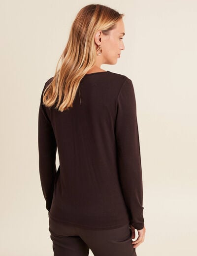T-shirt thermo-douceur manches longues marron fonc&eacute; femme