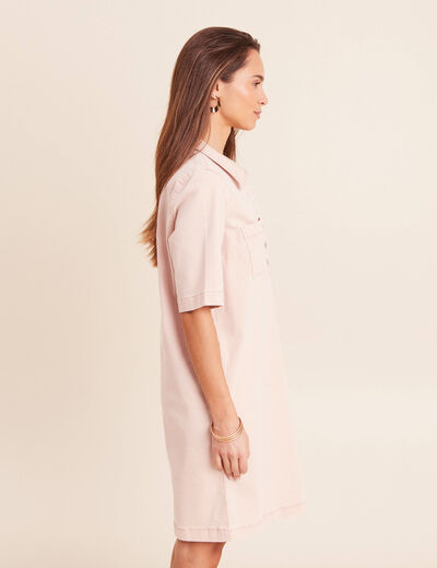 Robe courte droite en jean col chemise rose femme