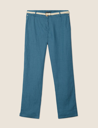 Pantalon flou ceinturé bleu pétrole femme