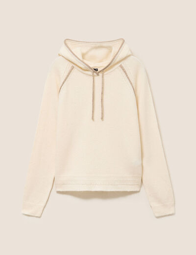 Sweat droit long &agrave; capuche ecru femme