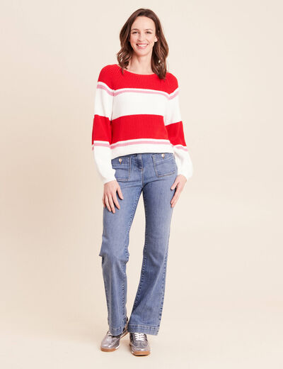 Pull droit col rond en coton ecru femme