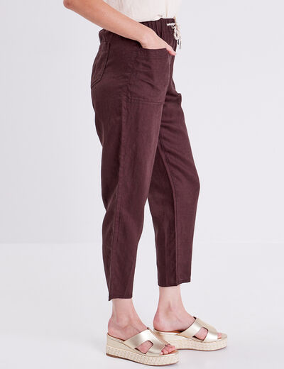 Pantalon battle en lin marron foncé femme
