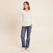 Pull manches longues col en V ecru femme