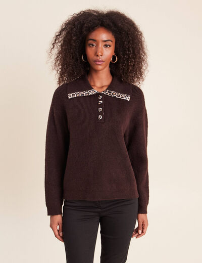 Pull droit manches longues marron fonc&eacute; femme