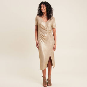 Robe ajustée métallisée couleur or femme