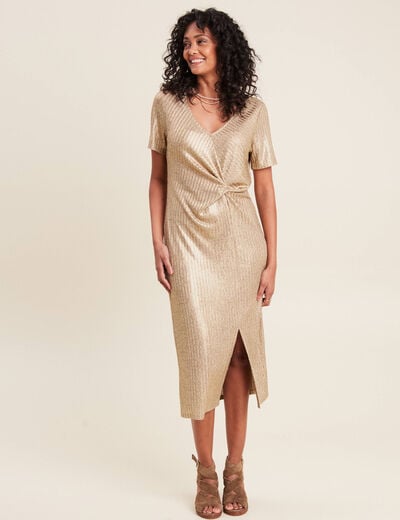 Robe ajustée métallisée couleur or femme