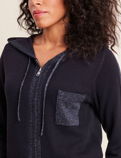 Sweat &agrave; capuche zipp&eacute; bleu fonc&eacute; femme