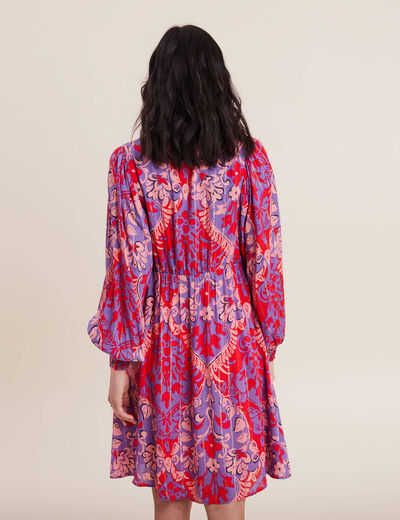 Robe évasée manches 3/4 rouge femme