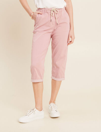 Pantacourt large taille haute rose pastel femme